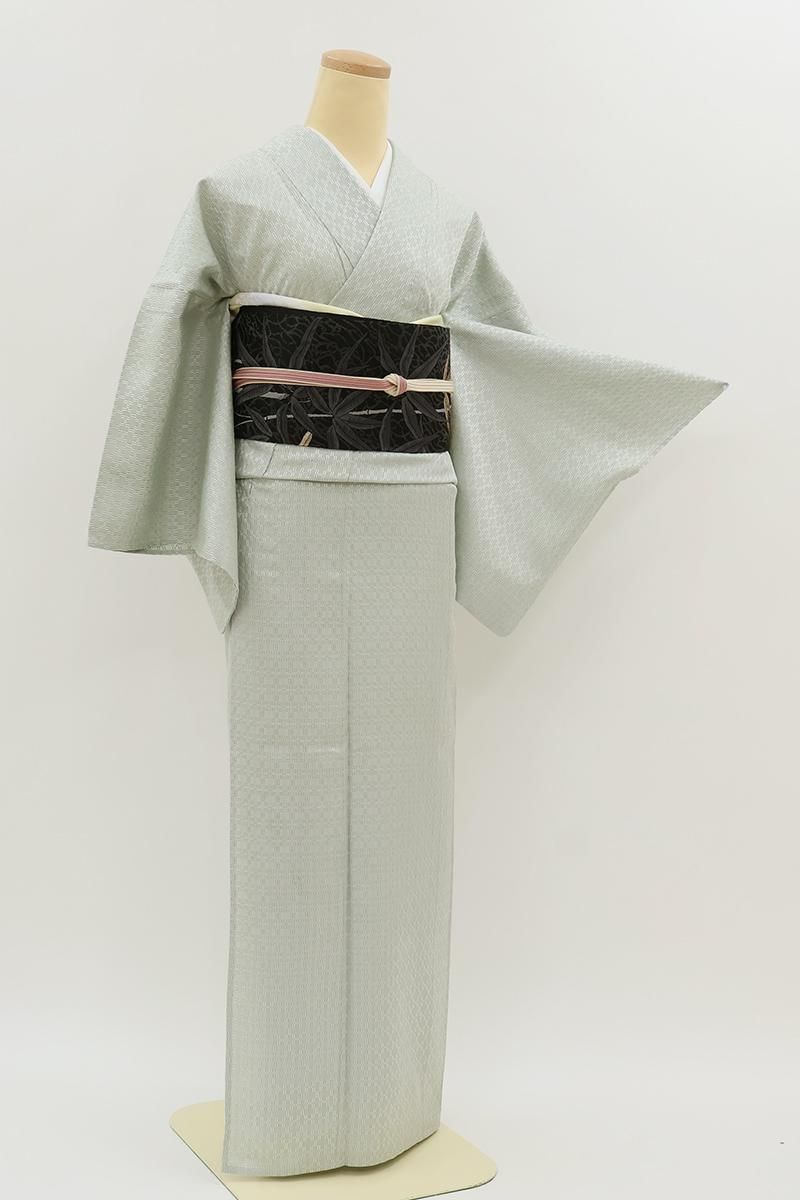 あおき【A-4164】薩摩花織 単衣 水縹色 幾何文（証紙付）:身丈156/裄67