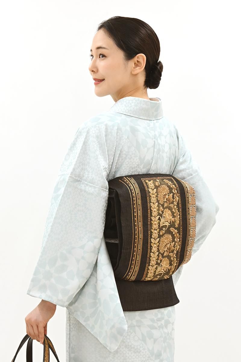 銀座【L-8360】刺繍 袋帯 憲法色 更紗花文