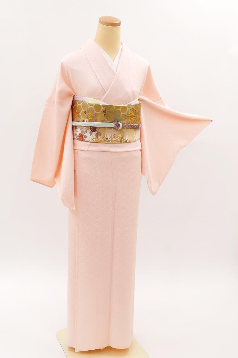 あおき【C-3281】単衣 色無地 乙女色 小葵の地紋（反端付）（N）  :身丈160/裄68