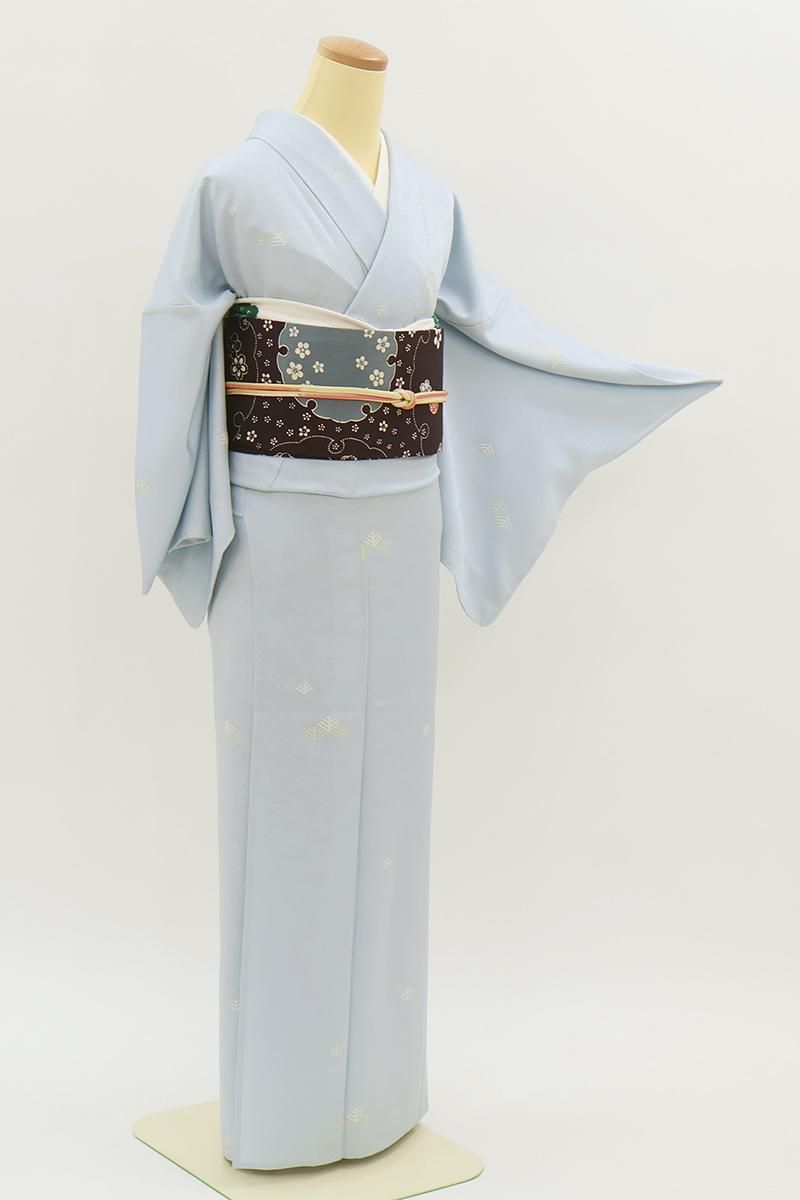 あおき【D-3903】単衣 小紋 わすれなぐさ色 松葉文 :身丈170.5/裄70.5/細め