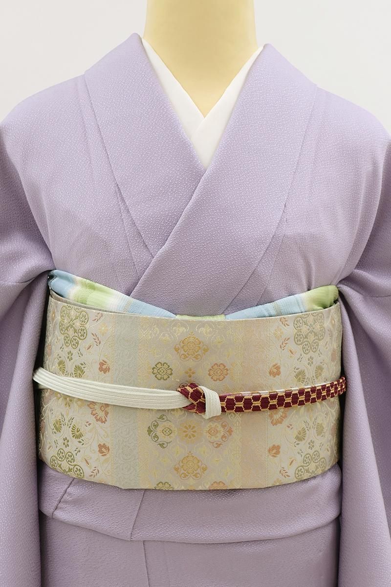 銀座【L-8403】西陣 陰山織物織製 箔屋清兵衛 袋帯 青白橡色 横