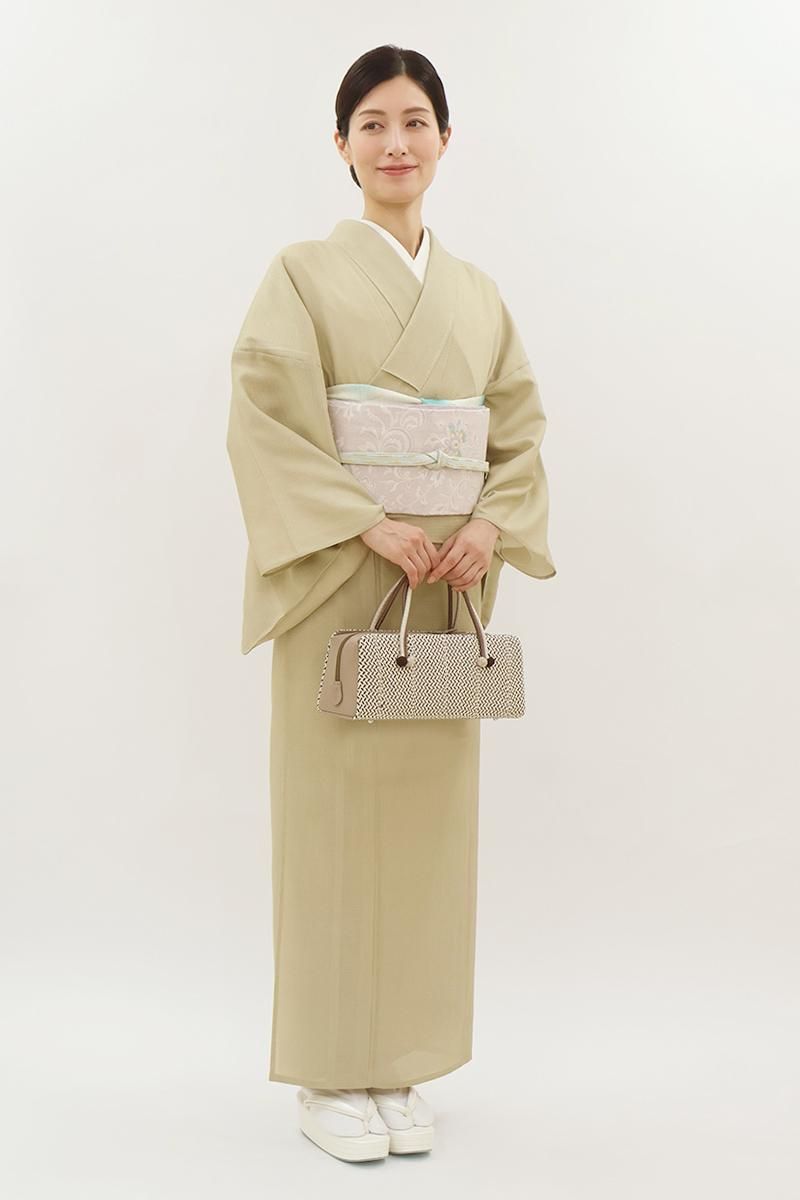 あおき【C-3179-2】絽 江戸小紋 木蘭色 万筋（反端付）（N