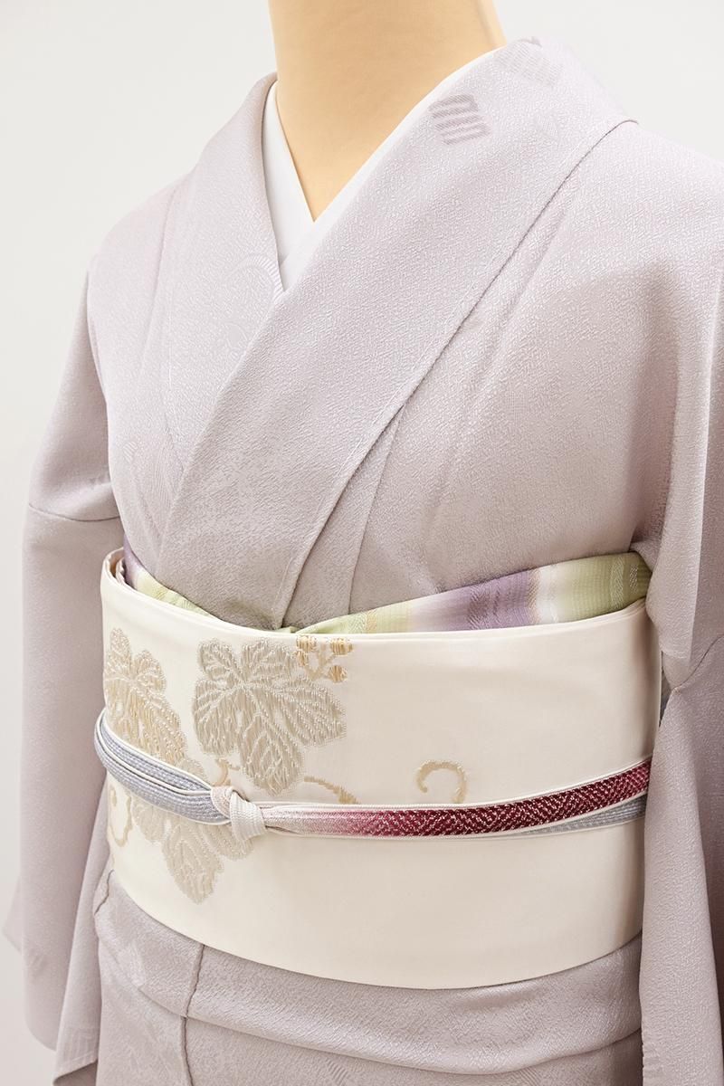 銀座【H-0723】織名古屋帯 乳白色 山葡萄の図 - 銀座きもの青木