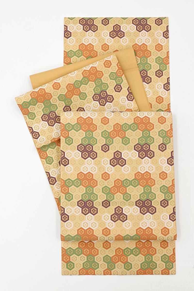 銀座【H-0724】人間国宝 喜多川平郎作 開き織名古屋帯 クリーム色 彩