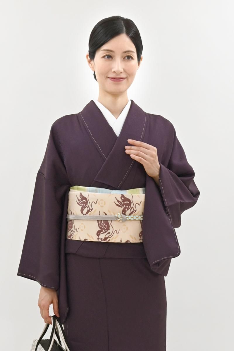 銀座【H-0711】人間国宝 喜多川俵二作 織名古屋帯 薄香色 花喰鳥