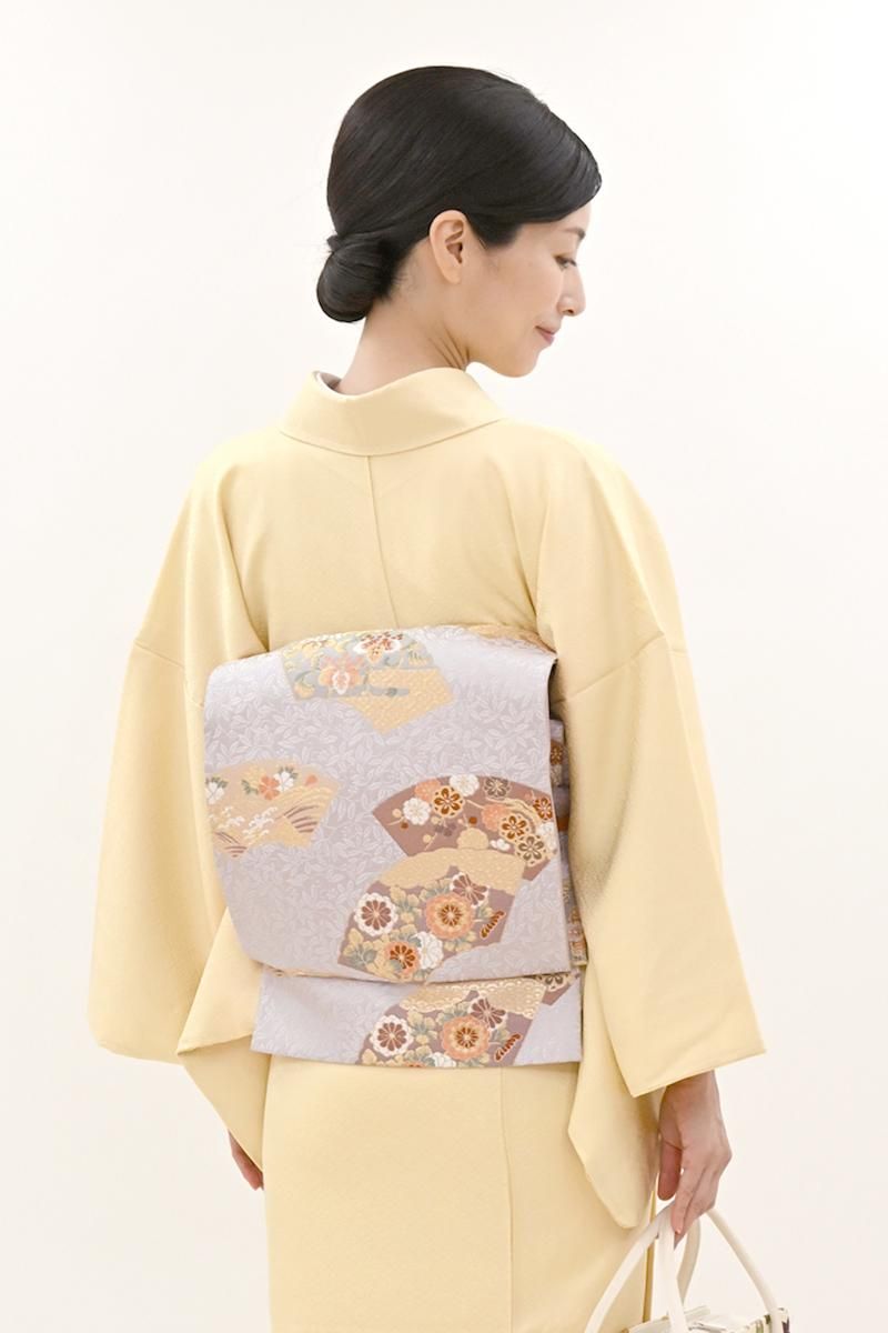 袋帯　月　満月　半月　霞　市松模様　膨れ織　着物　003k 銀座【L-8381】袋帯 淡い薄色 地紙文 - 銀座きもの青木｜長く大切に着