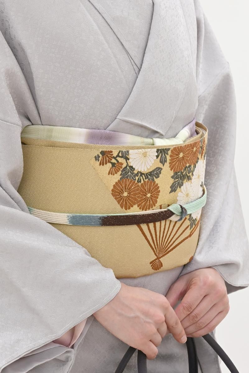 振袖 袋帯セット　(扇に四季の花文様　薄珊瑚色系) 振袖 袋帯セット (扇に四季の花文様 薄珊瑚色系) 振袖 袋帯セット (