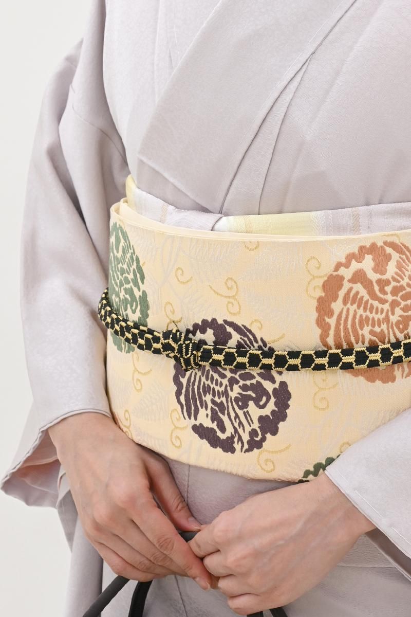 銀座【L-8383】袋帯 鳥の子色 若松に鶴の丸 - 銀座きもの青木｜長く