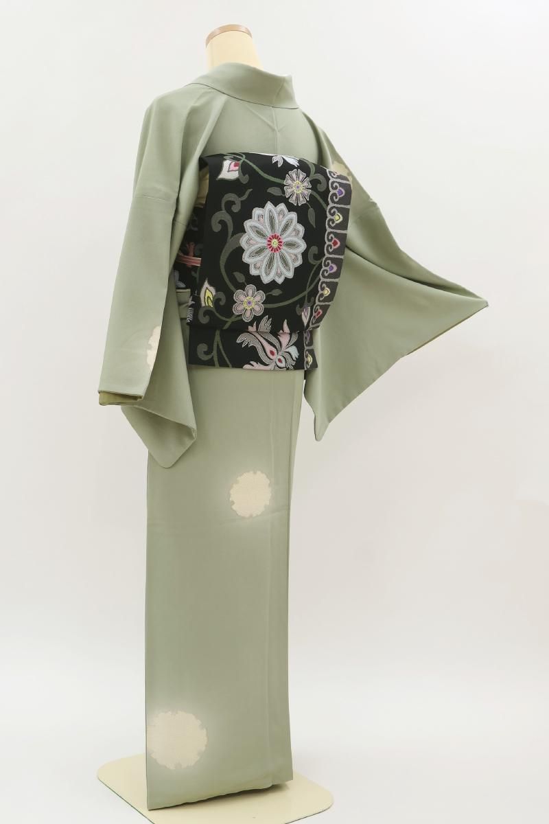 鯛の置物（絹古布使用) 夏帯 絽＊金魚 蜻蛉 ドット 萩 撫子 ちりめん グリーン