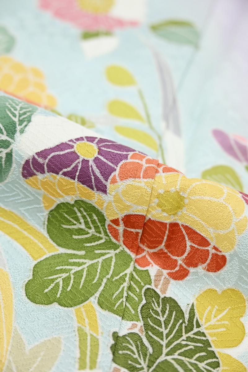 【メグモグ　】訪問着　薄浅葱色　ライトブルー系　身丈163cm 四季草花 メグモグ 様専用】訪問着 薄浅葱色 ライトブルー系 身丈163cm 四季草花