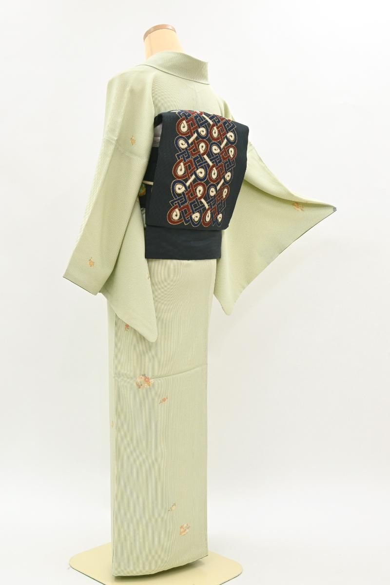 508mk6●銀座きしや 槍梅文様 きらめく金彩 クリーム色 縮緬 小紋●美品 508mk6○銀座きしや 槍梅文様 きらめく金彩 クリーム色 縮緬 小紋○