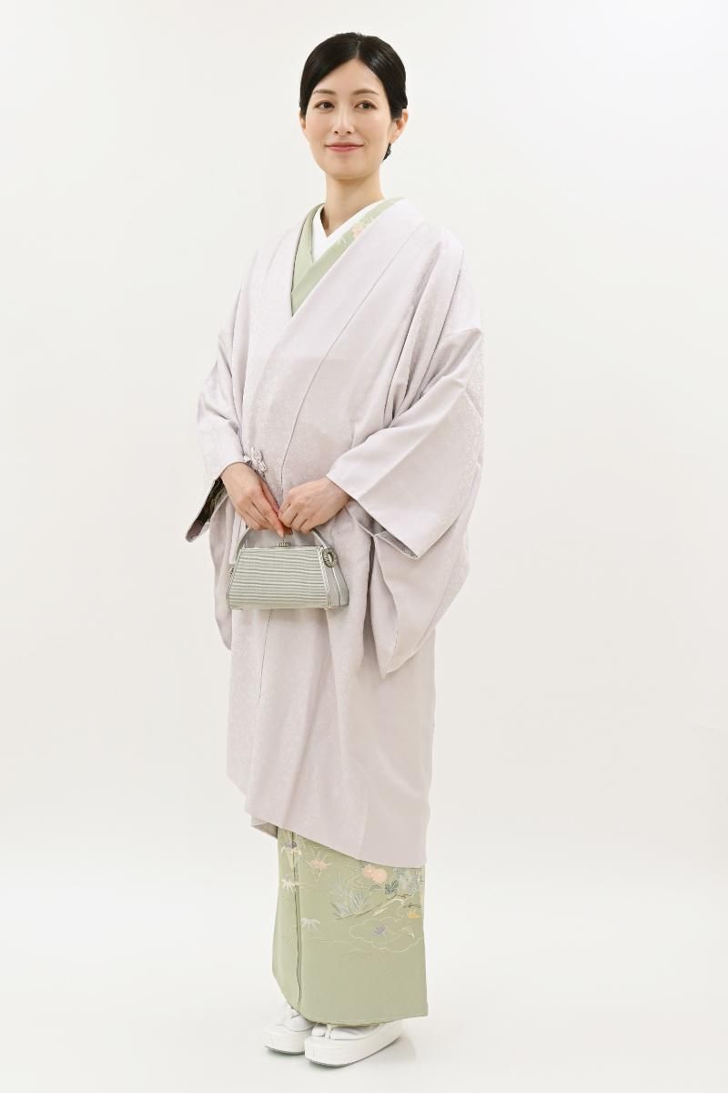 銀座【E-2300】道中着 淡いライラック色 葡萄唐草の地紋（反端付）（N