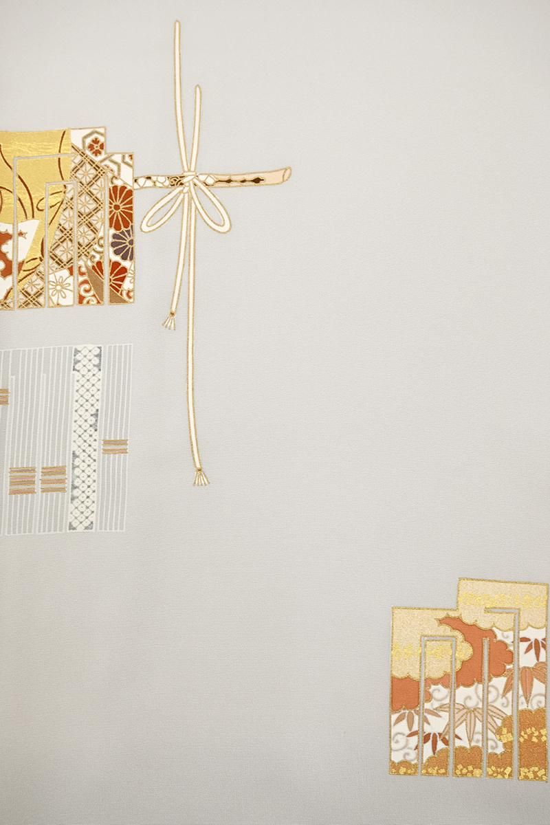 銀座【B-4223】付下げ 淡い桜鼠色 源氏香に四季花など :身丈158.5/裄68