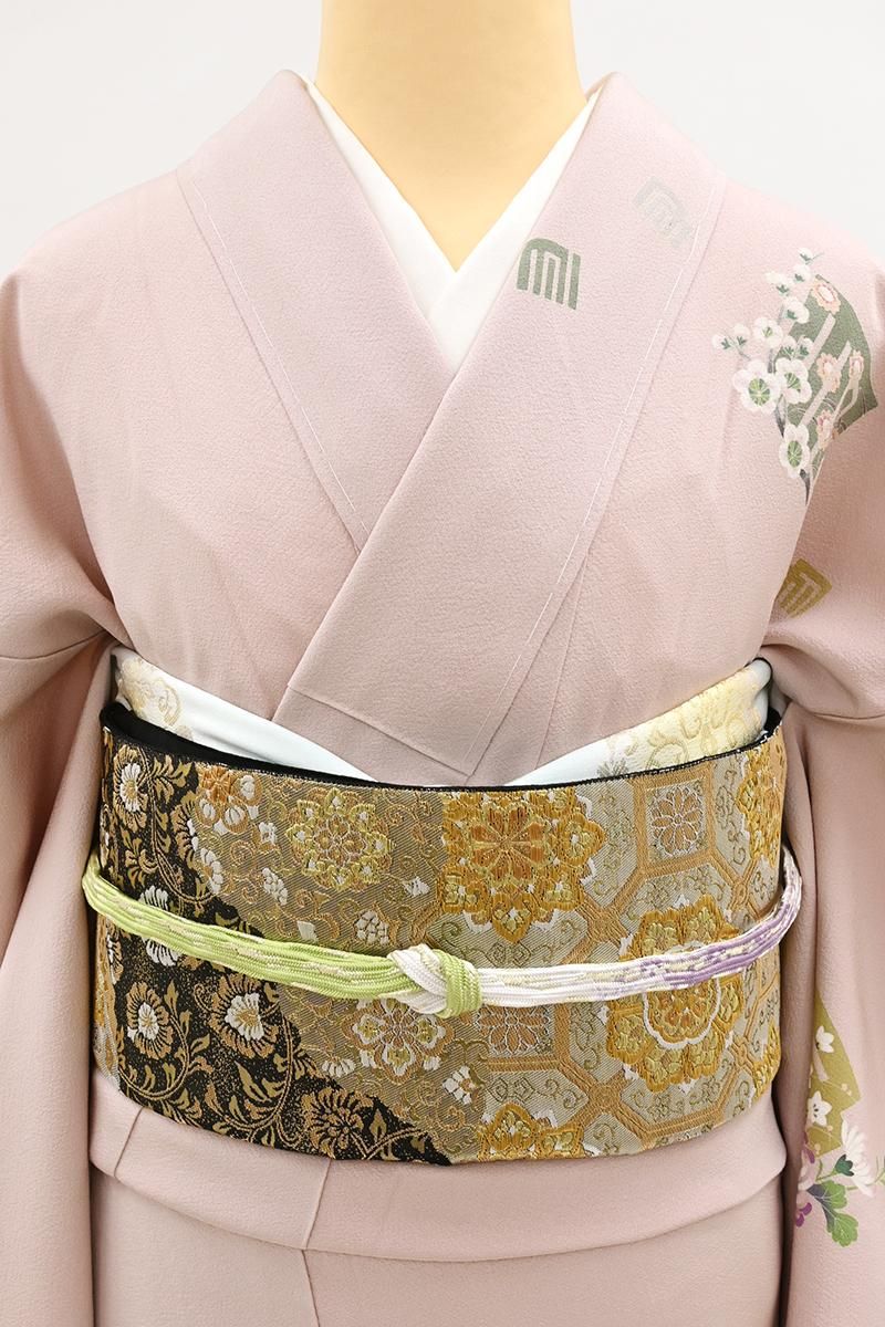 銀座【L-8425】西陣 服部織物製 袋帯 黒色 道長取りに蜀江文など（証紙