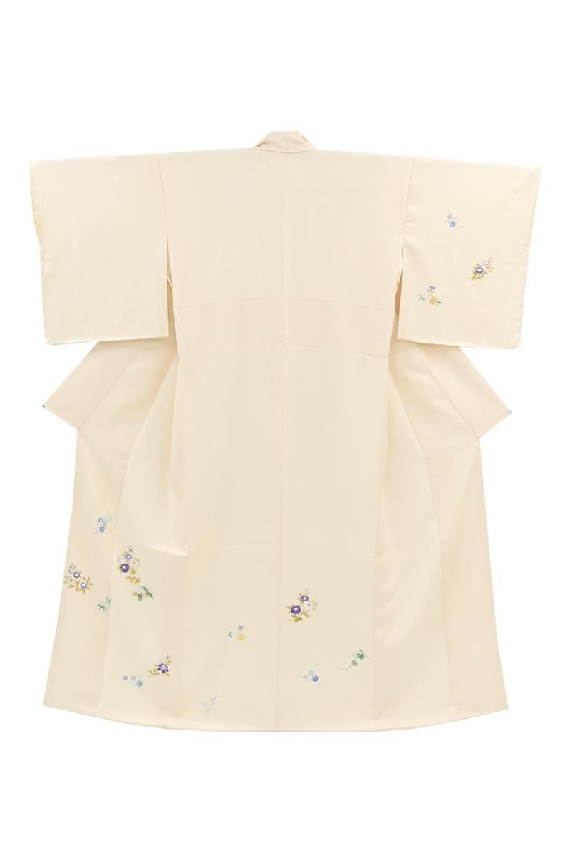 銀座【B-4217】付下げ 明るい鳥の子色 四季花文（反端付）（N