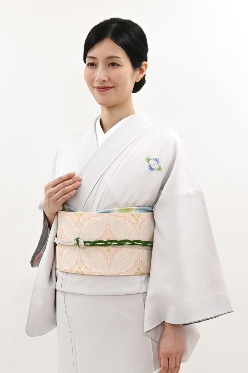 ドット　横縞　銀糸　くすみブルー　袋帯　着物　114a p ドット 横縞 銀糸 くすみブルー 袋帯 着物 114a p 楽天市場