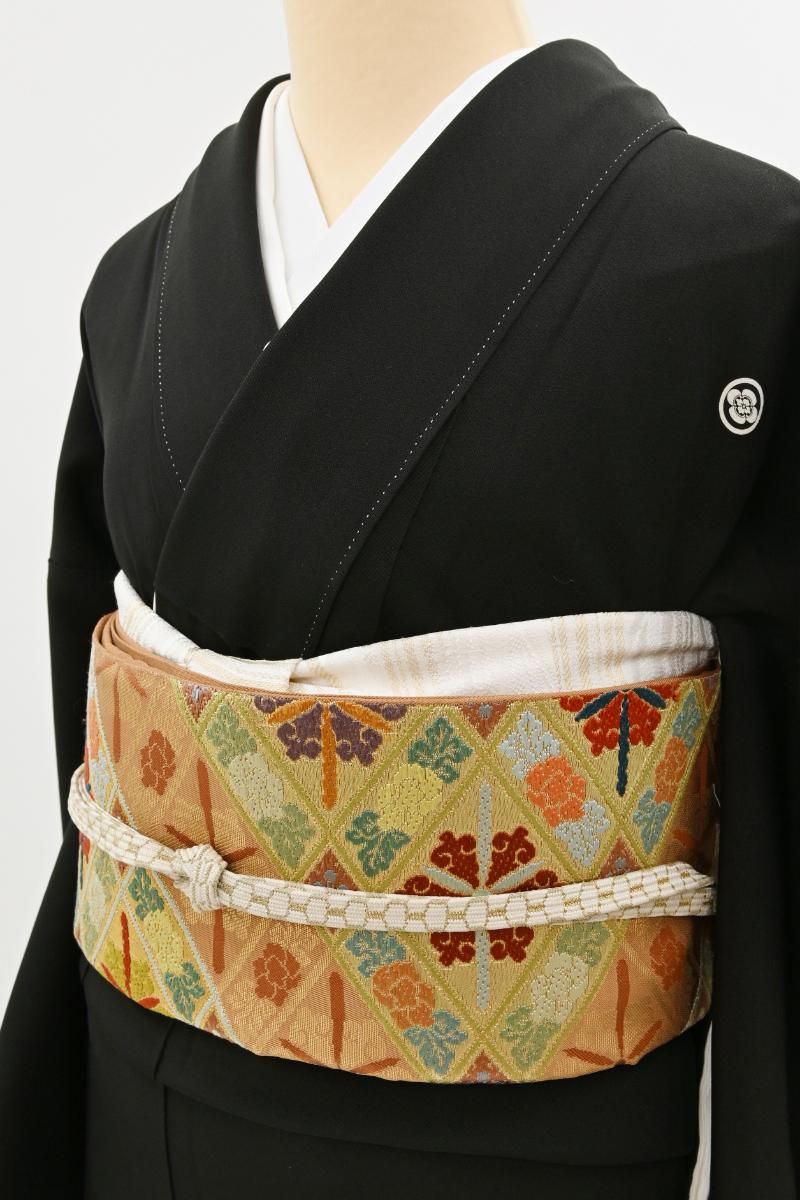 銀座【L-8434】西陣 川島織物製 本金 加良錦 本袋帯 駱駝色 花菱