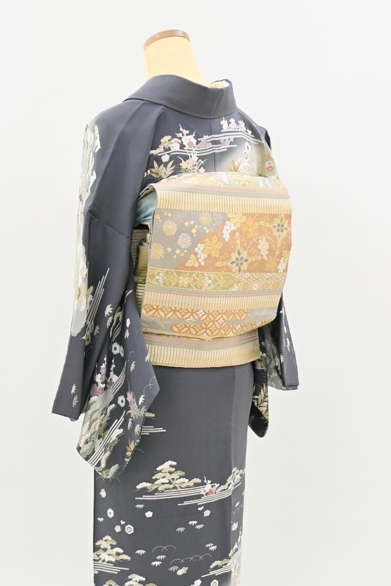 極美品】西陣老舗機元「井関謹製」経糸3600本織 青鼠色「