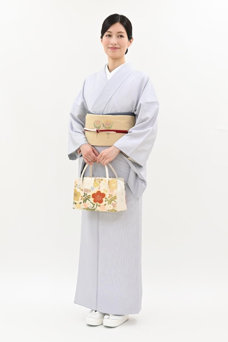 銀座【C-3298】江戸小紋 暁鼠色 万筋（反端付）（N） :身丈159.5/裄67