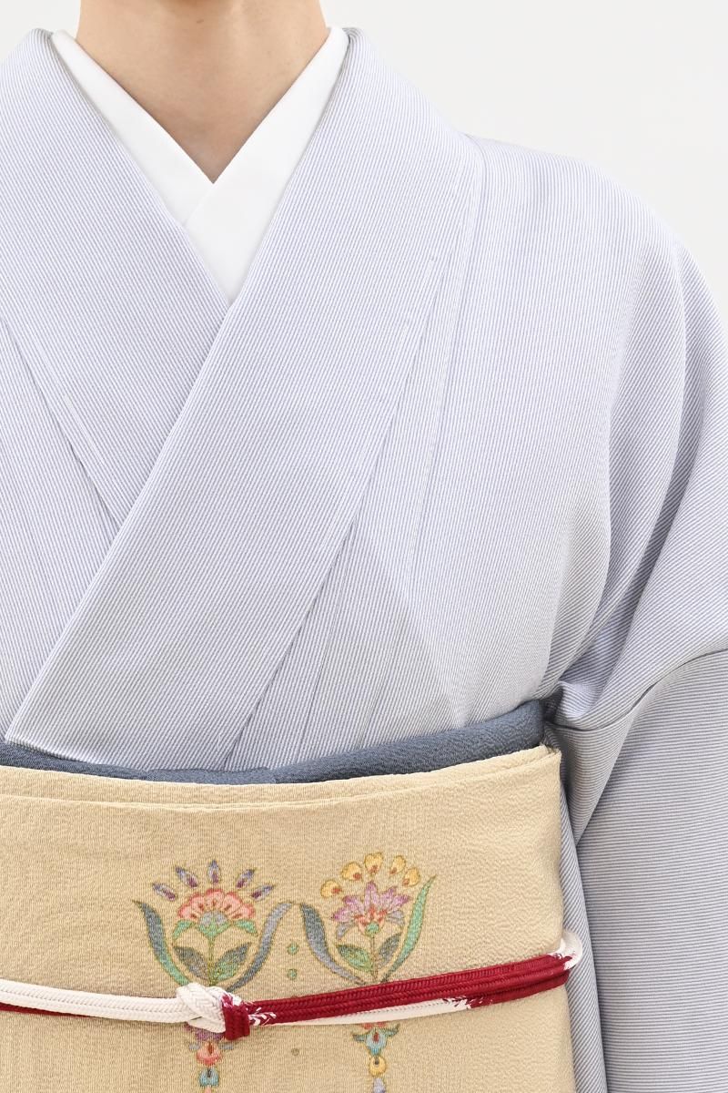 銀座【C-3299】江戸小紋 藤鼠色 万筋（反端付）（N） :身丈157.5