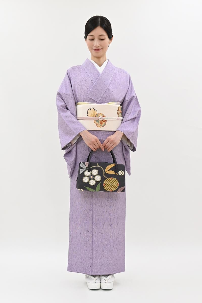 銀座【C-3294】江戸小紋 若紫色 雨縞（反端付）（N） :身丈165.5