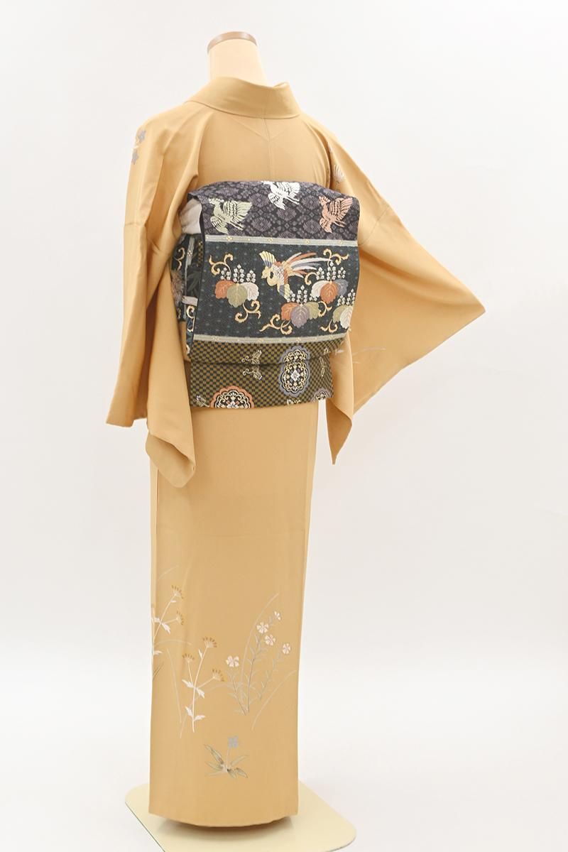 【極美品】訪問着　優彩四季花御所車文・薄藤色 中古） 特撰加賀友禅 奥田勝将 訪問着 薄群青色 フォーマル 染め