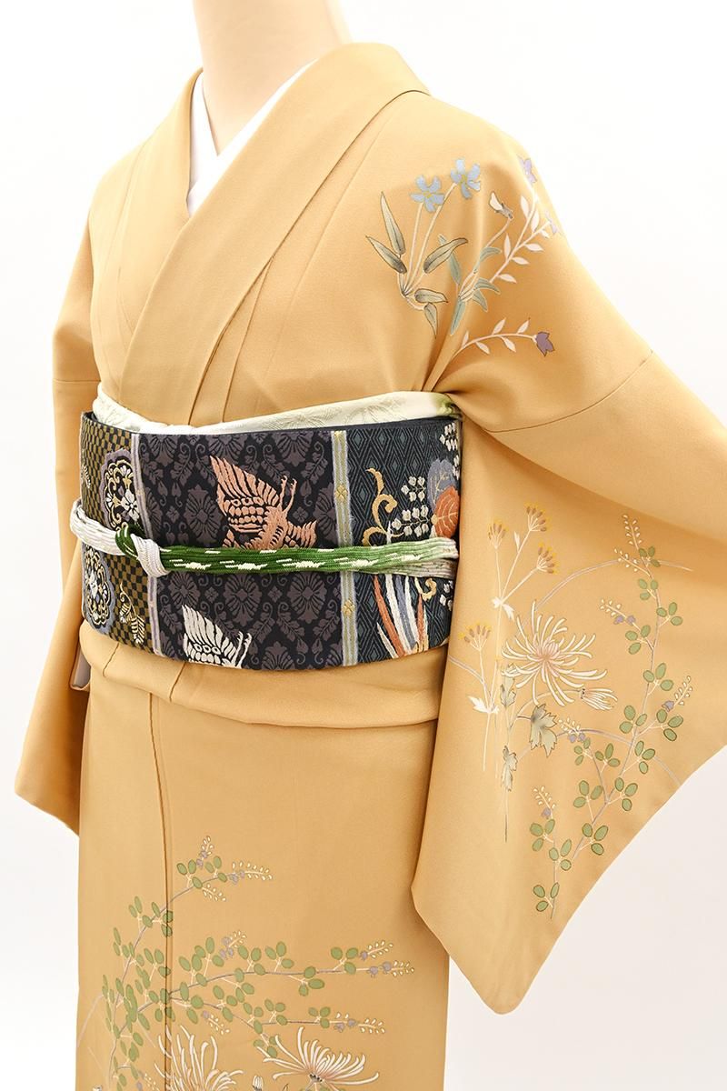 【極美品】訪問着　優彩四季花御所車文・薄藤色 訪問着 四季花に深紫ぼかし | Heritage Japon