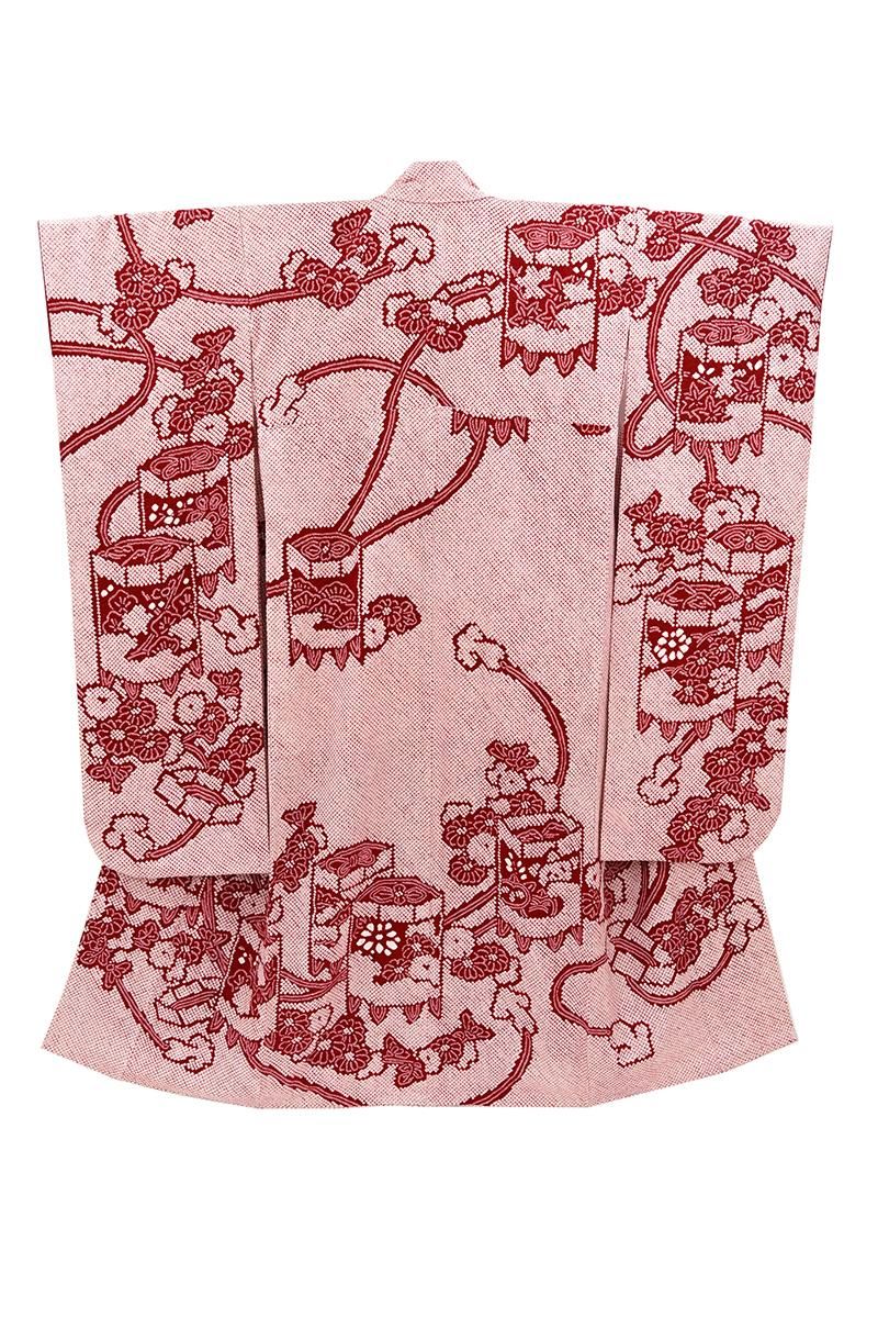 銀座【B-4253】総絞り 振袖 深緋色 貝桶の図（長襦袢セット） :身丈158