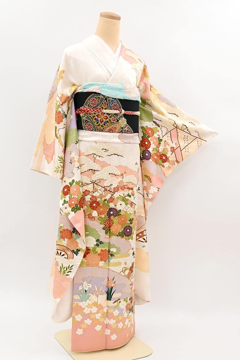 振袖 身長157-172cm 白 wh-037 白地に金箔雲どりに花篭柄振袖 | MK振袖スタイル | 振袖購入