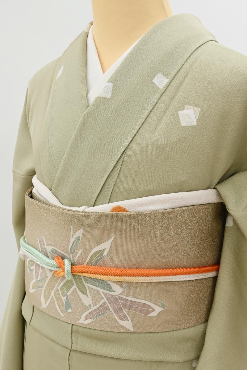 銀座【H-0764】染織工芸作家 田村信之作 染名古屋帯 亜麻色×淡い