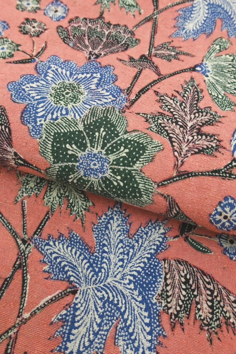 銀座【H-0765】Reisia 染名古屋帯 長春色 更紗花文（反端付） - 銀座