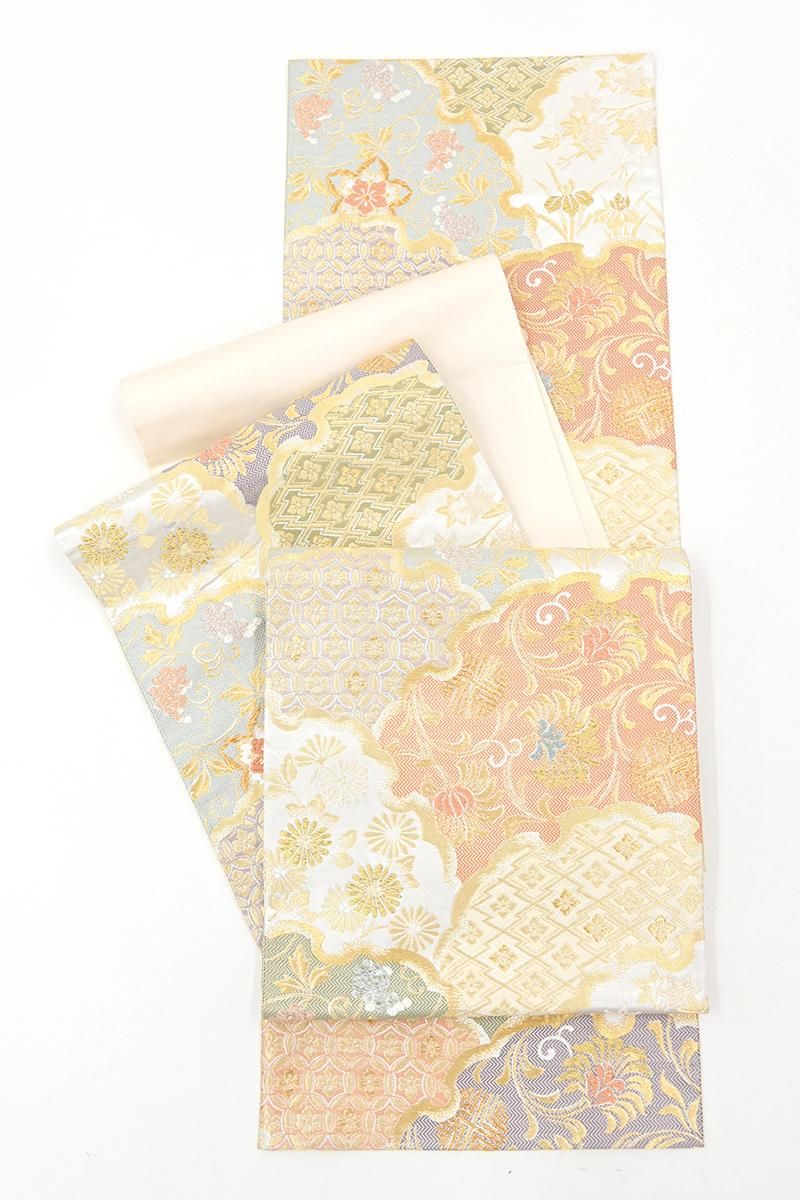 銀座【L-8457】西陣 藤原製 袋帯 多彩 雪輪重ね文（落款入