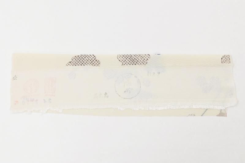 508mh9☆付下げ 金彩 地紋 菊 蔦 束ね熨斗 雲 白に近い薄紫☆美品 Kisste 名古屋帯 正絹 新品 九寸名古屋帯 白 銀 薄黄 薄紫 水色