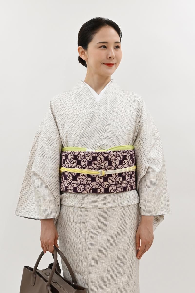 銀座【H-0758】草紫堂製 南部絞紫根染 木綿地 二部式 名古屋帯