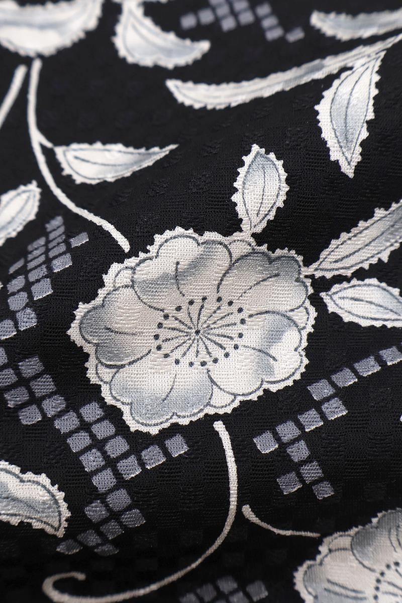 銀座【D-3919】小紋 黒色 花唐草文:身丈161/裄68 - 銀座きもの青木