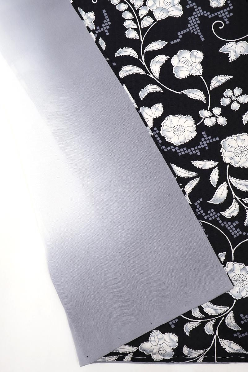 銀座【D-3919】小紋 黒色 花唐草文:身丈161/裄68 - 銀座きもの青木