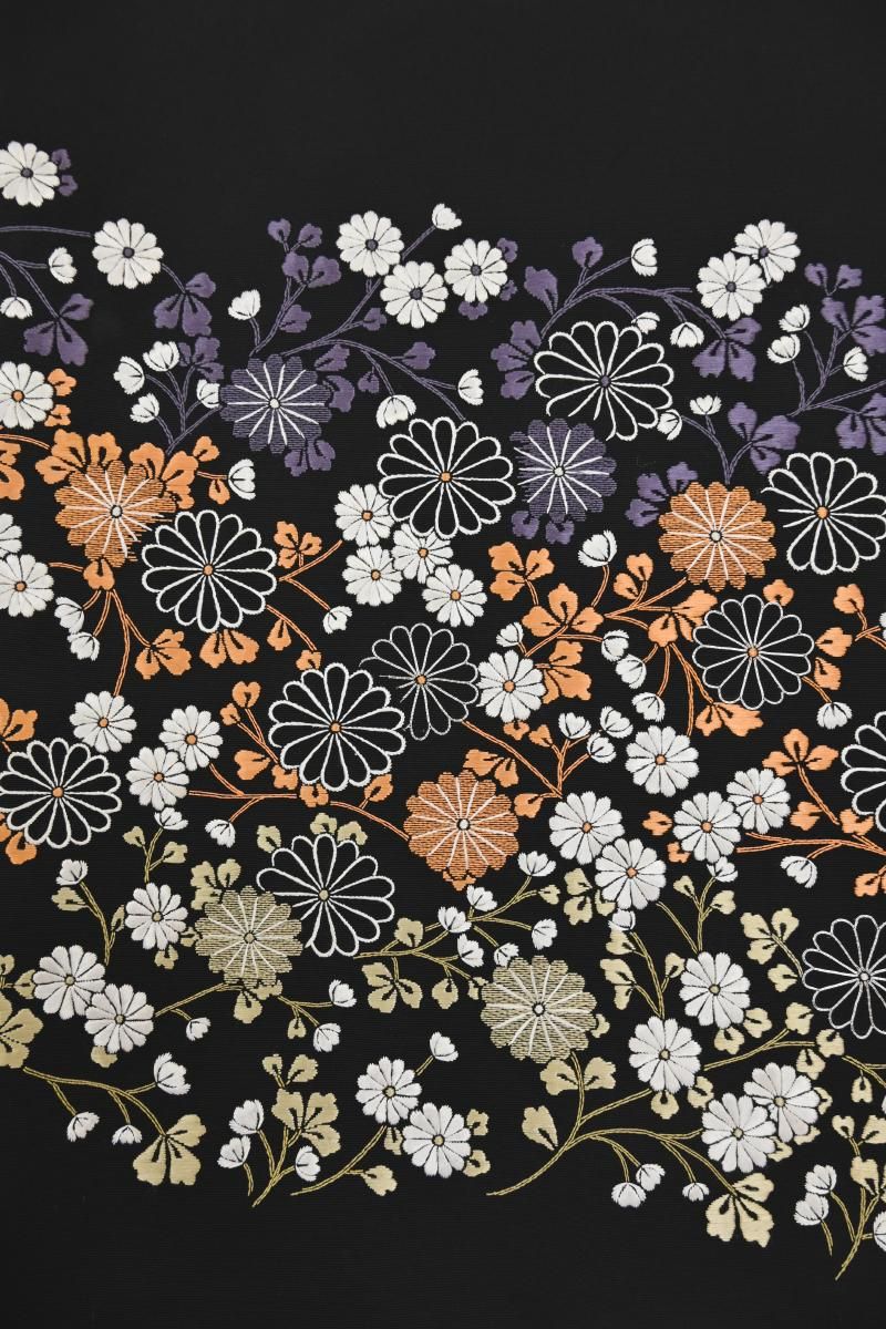 銀座【L-8461】刺繍 袋帯 黒色 菊の図 - 銀座きもの青木｜長く