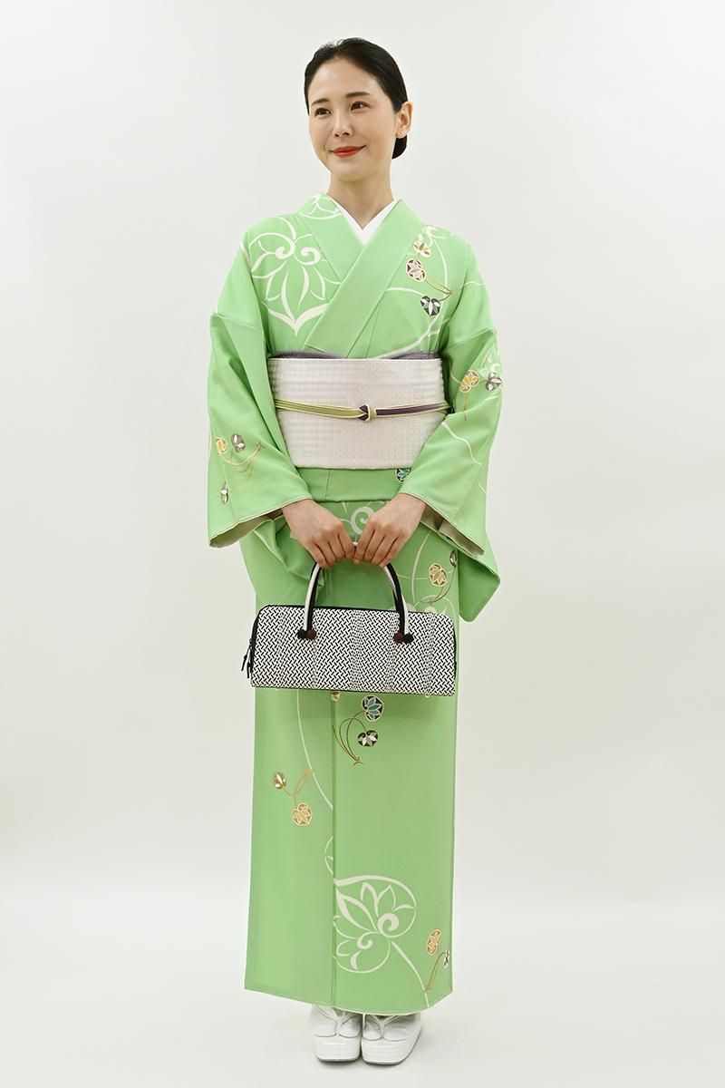 訪問着　葵　格子　薄緑 訪問着 葵 格子 薄緑