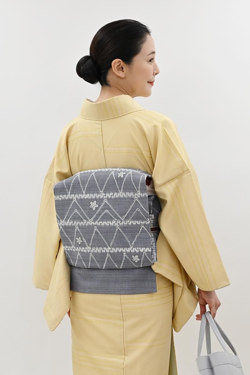 名古屋帯　紬　繋ぎ文様　立涌　着物　帯　021k 着物セット 未使用品 結城紬・八寸名古屋帯 2点 セット 短冊に鏡