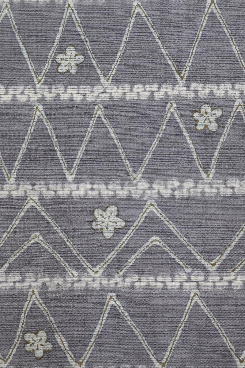 絽　開き名古屋　一寸法師 銀座【H-0761】絽紬地 開き染名古屋帯 鳩羽鼠色 横段に花文 - 銀座