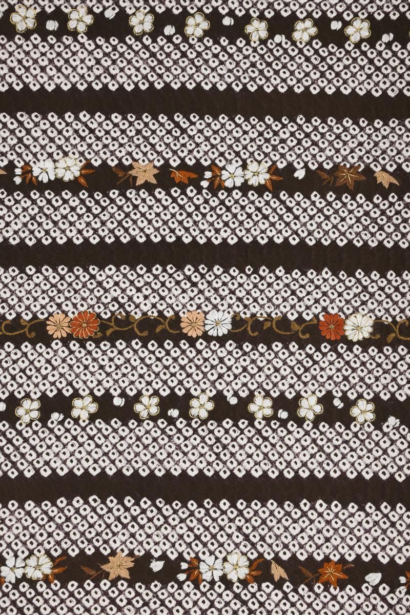 紬　付下げ　摺り疋田　草花 銀座【A-4037】新田工房製 紅花紬 多彩な横段暈かし（反端付・栞