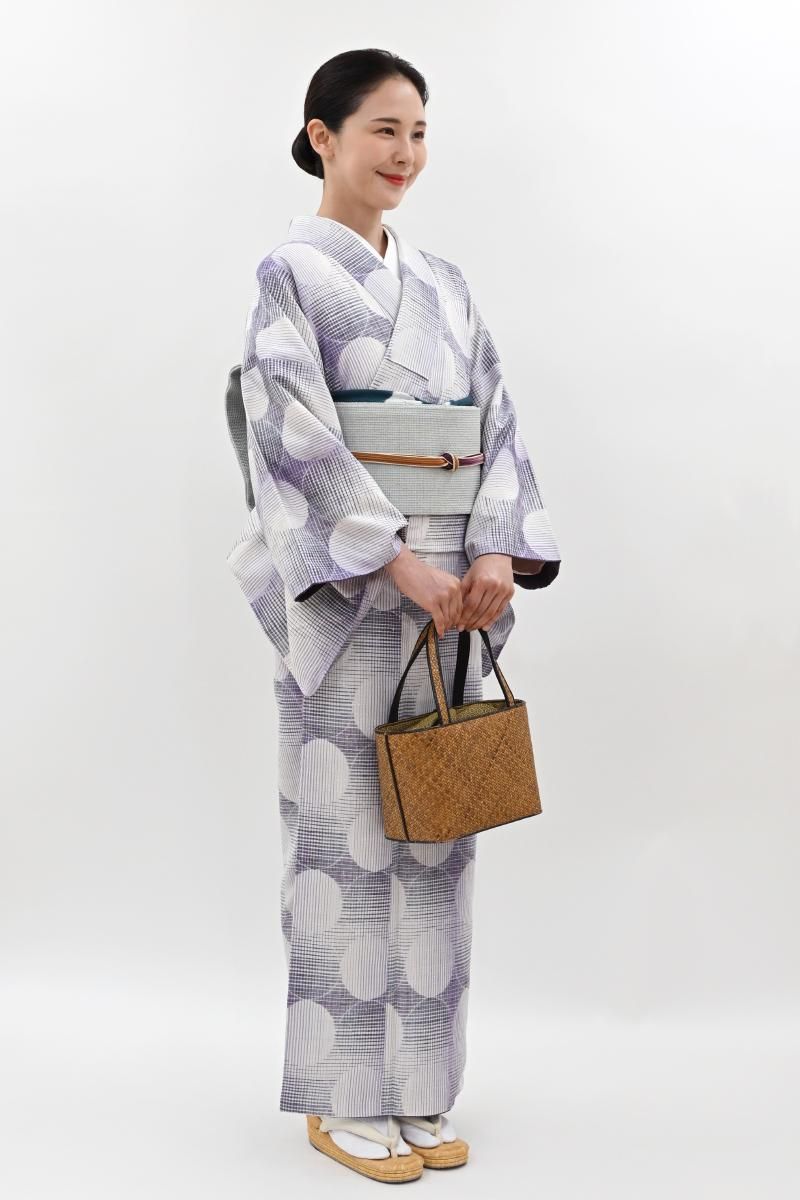 銀座【A-4179】小千谷紬 棟色 丸文（証紙付）:身丈161/裄68 - 銀座