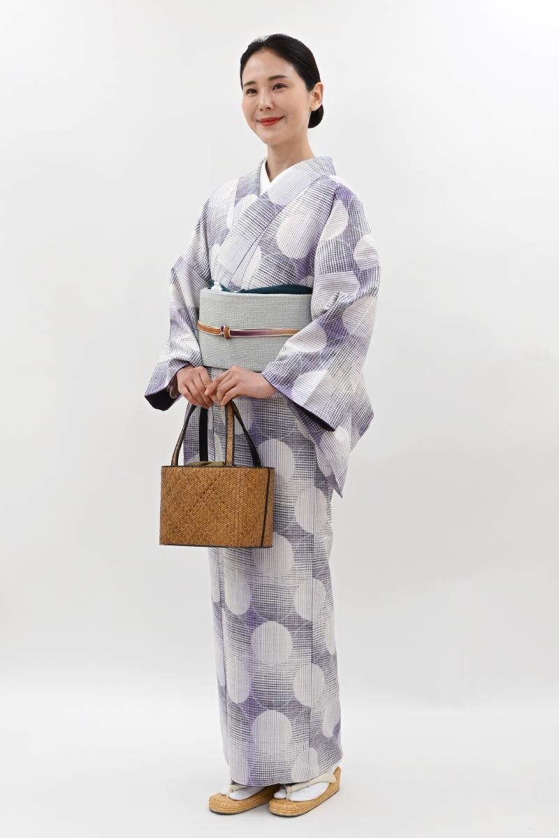 銀座【A-4179】小千谷紬 棟色 丸文（証紙付）:身丈161/裄68 - 銀座