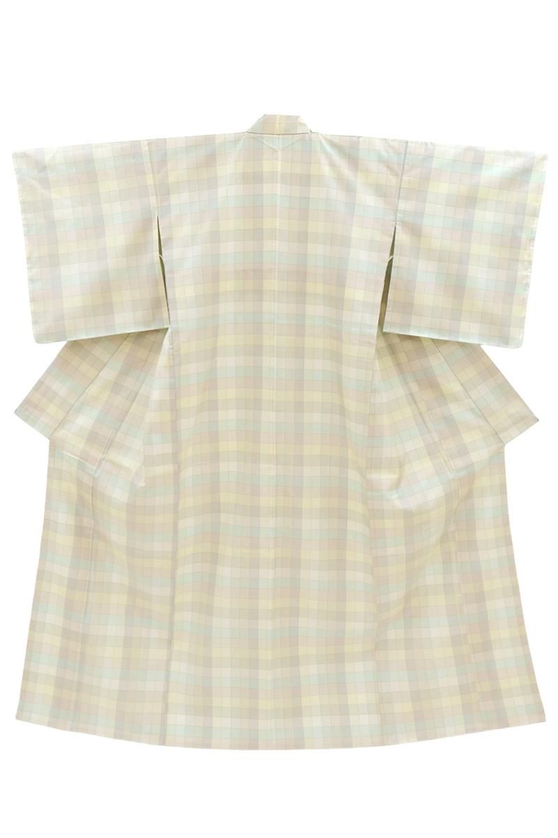 銀座【A-4180】本場大島紬 多彩 格子文（証紙付）:身丈159.5/裄