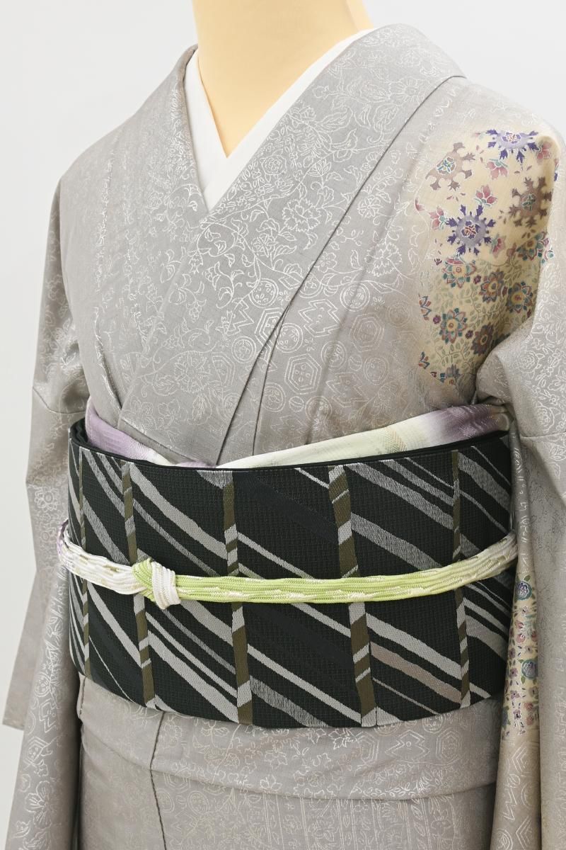 ♡格式ある訪問着に落款入り袋帯♡ 銀座【L-8464】洒落袋帯 墨色 幾何文 - 銀座きもの青木｜長く