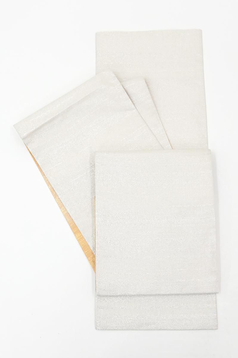 銀座【L-8453】桝屋高尾製 ねん金綴錦 袋帯 銀色 段霞文（落款入