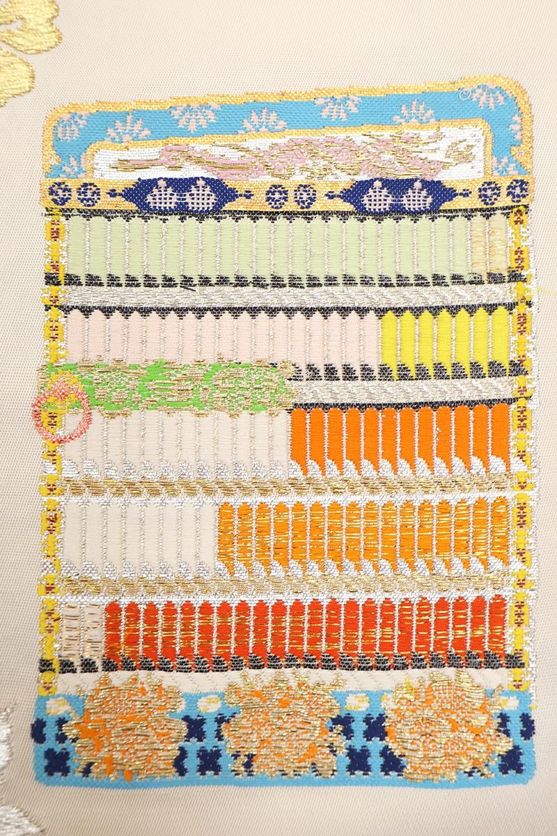 ［逸品］龍村平蔵製　千代能冠錦　本袋帯　白地 金銀糸　正絹 龍村平蔵製 千代能冠錦 本袋帯 金糸 正絹