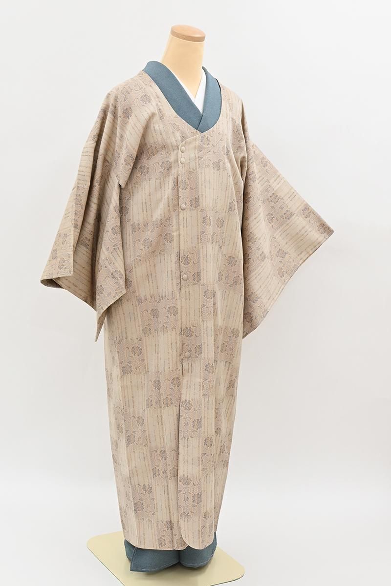 508mk6●銀座きしや 槍梅文様 きらめく金彩 クリーム色 縮緬 小紋●美品 508mk6○銀座きしや 槍梅文様 きらめく金彩 クリーム色 縮緬 小紋○