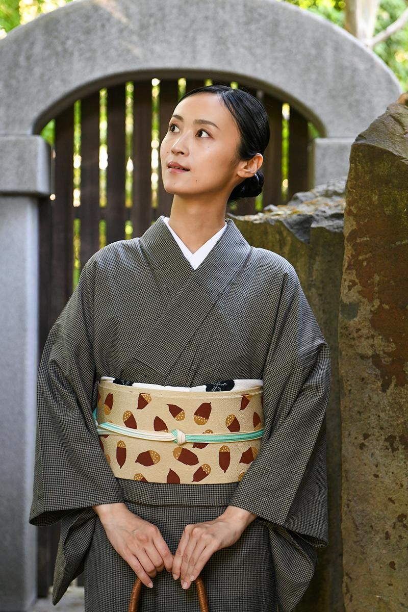 銀座【帯5779】縮緬地 型染 名古屋帯 どんぐり - 銀座きもの青木｜長く