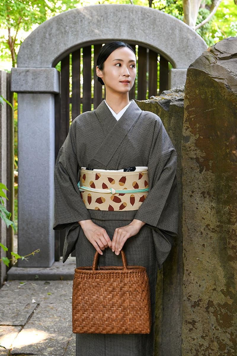 銀座【着物4622】伊兵衛織 単衣 着物 千鳥格子（畳紙付）:身丈157/裄69